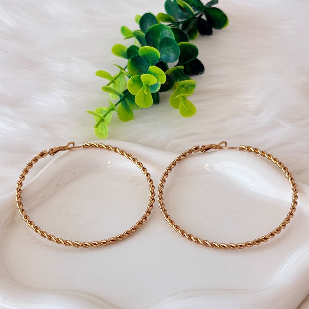 Gold Stainless Steel Twisted Hoop Earrings